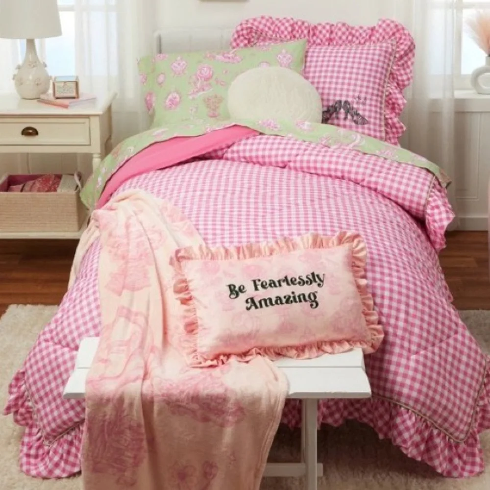 Wicked Full Queen Pink Gingham Comforter Green Sheet Character Print Bedding Set